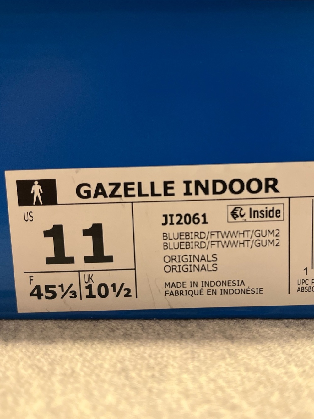 Adidas Originals Gazelle Indoor "Blue Bird" White Gum Men's Shoe Size 11 JI2061 - Picture 11 of 12